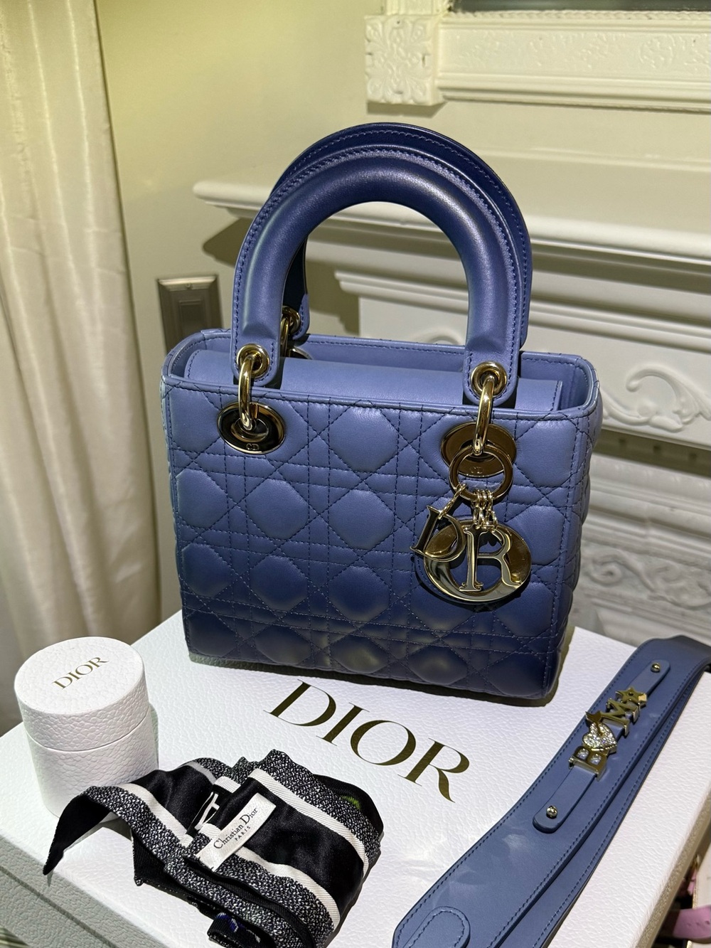 ABC Lady Dior Quilted Top-Handle in gradient Navy Blue with Gold Hardware